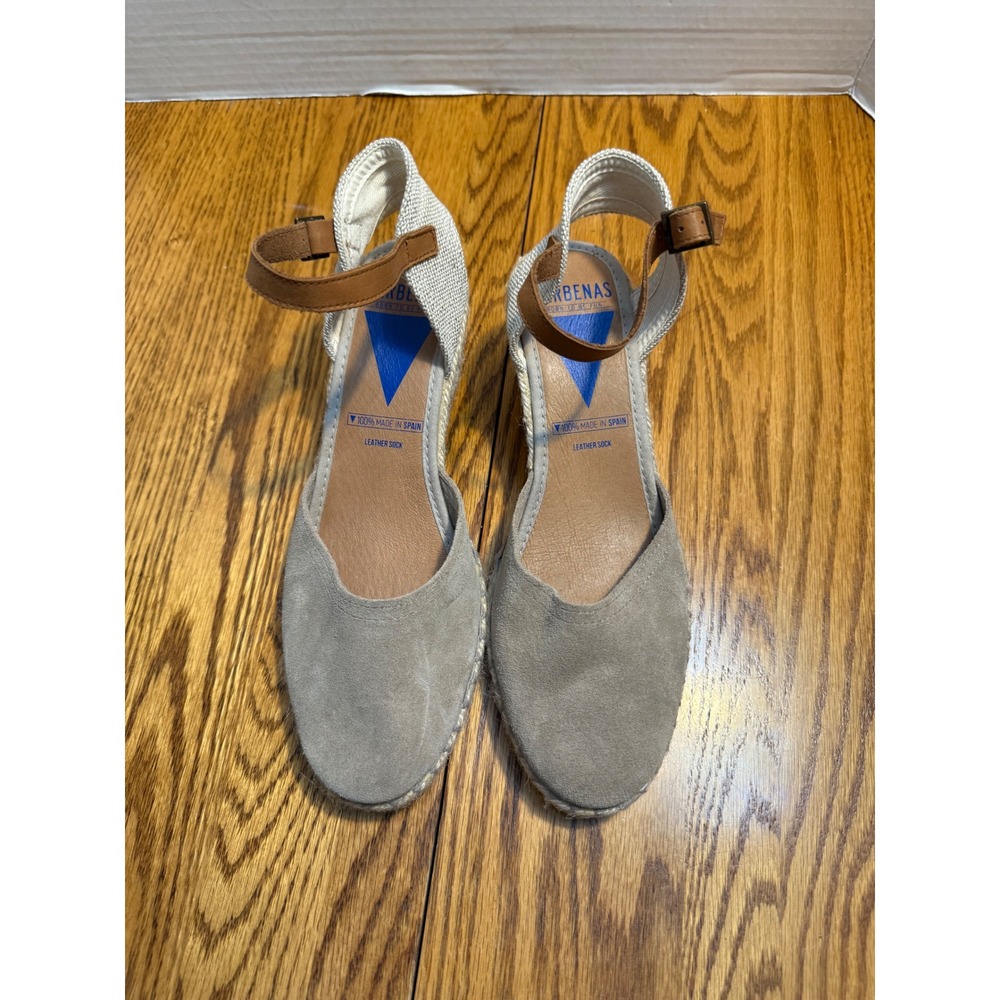 Verbenas Malena Suede Espadrille Wedge Sandals Taupe Made in Spain Size 39
